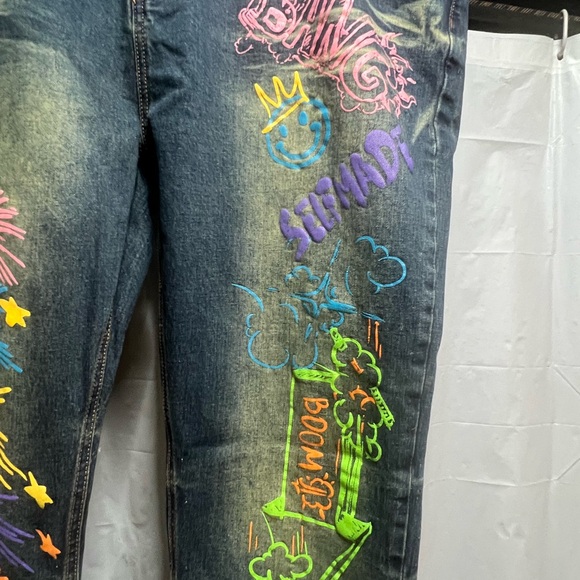 Switch Remarkable Hustle Graffiti  Skater Punk Denim Jeans Size 42x32 - Picture 2 of 8